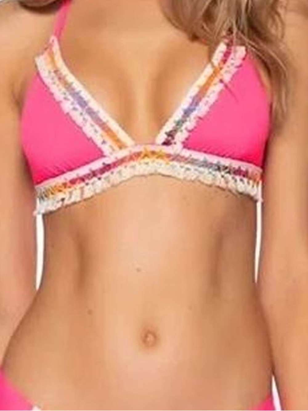 Becca Bright Pink Crochet-Trim Triangle Bikini Top
